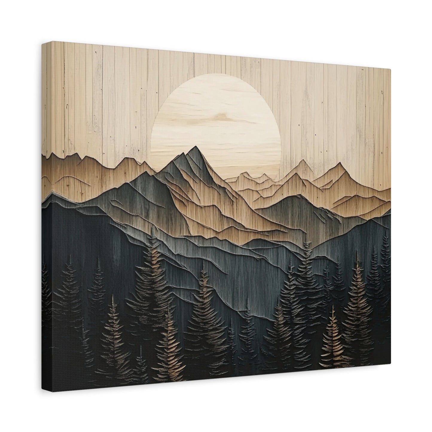 Wooden Mountain Peaks Canvas - Mountain Wall Art