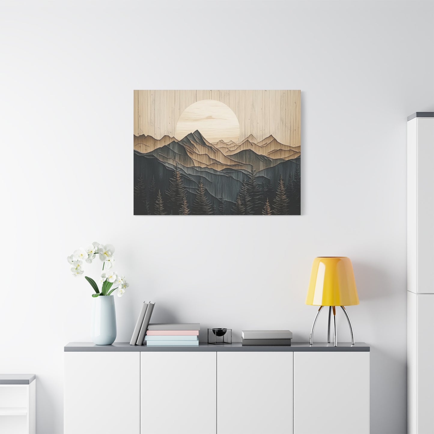 Wooden Mountain Peaks Canvas - Mountain Wall Art