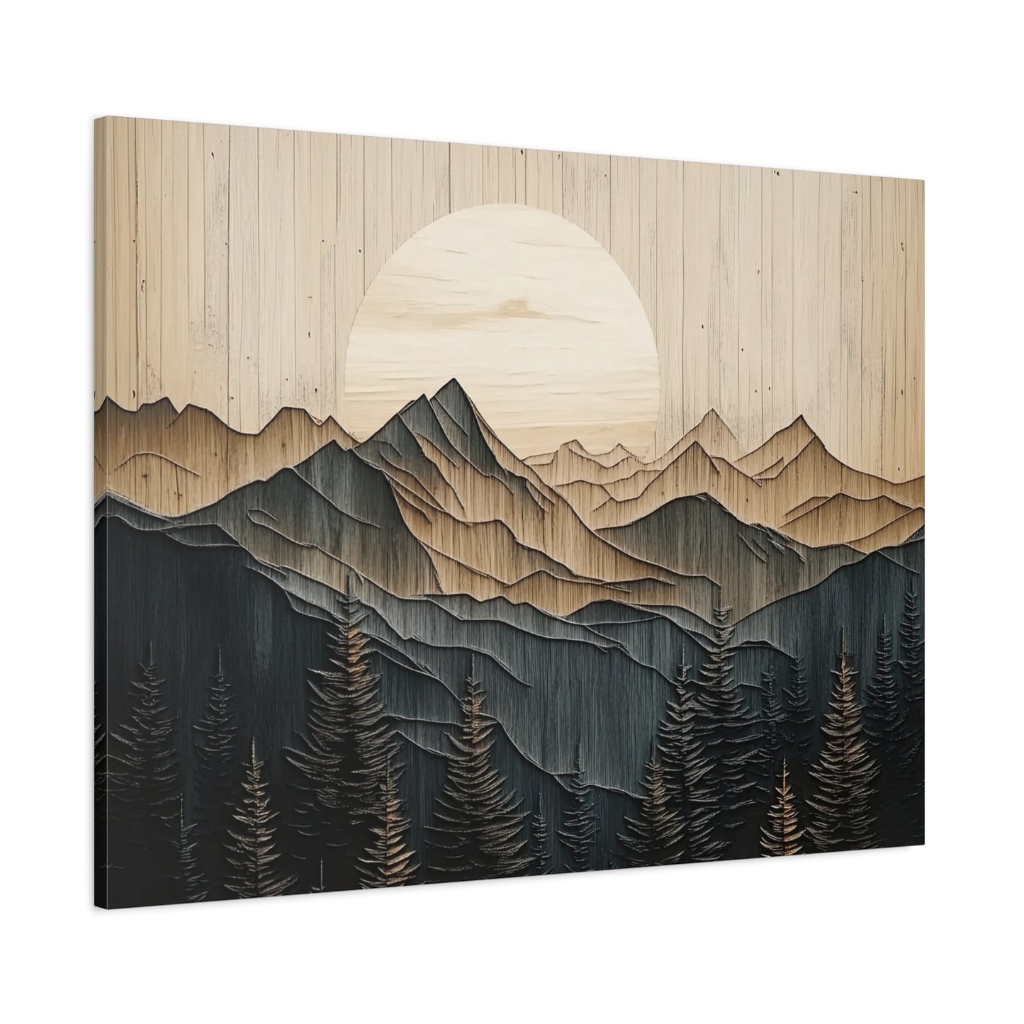 Wooden Mountain Peaks Canvas - Mountain Wall Art