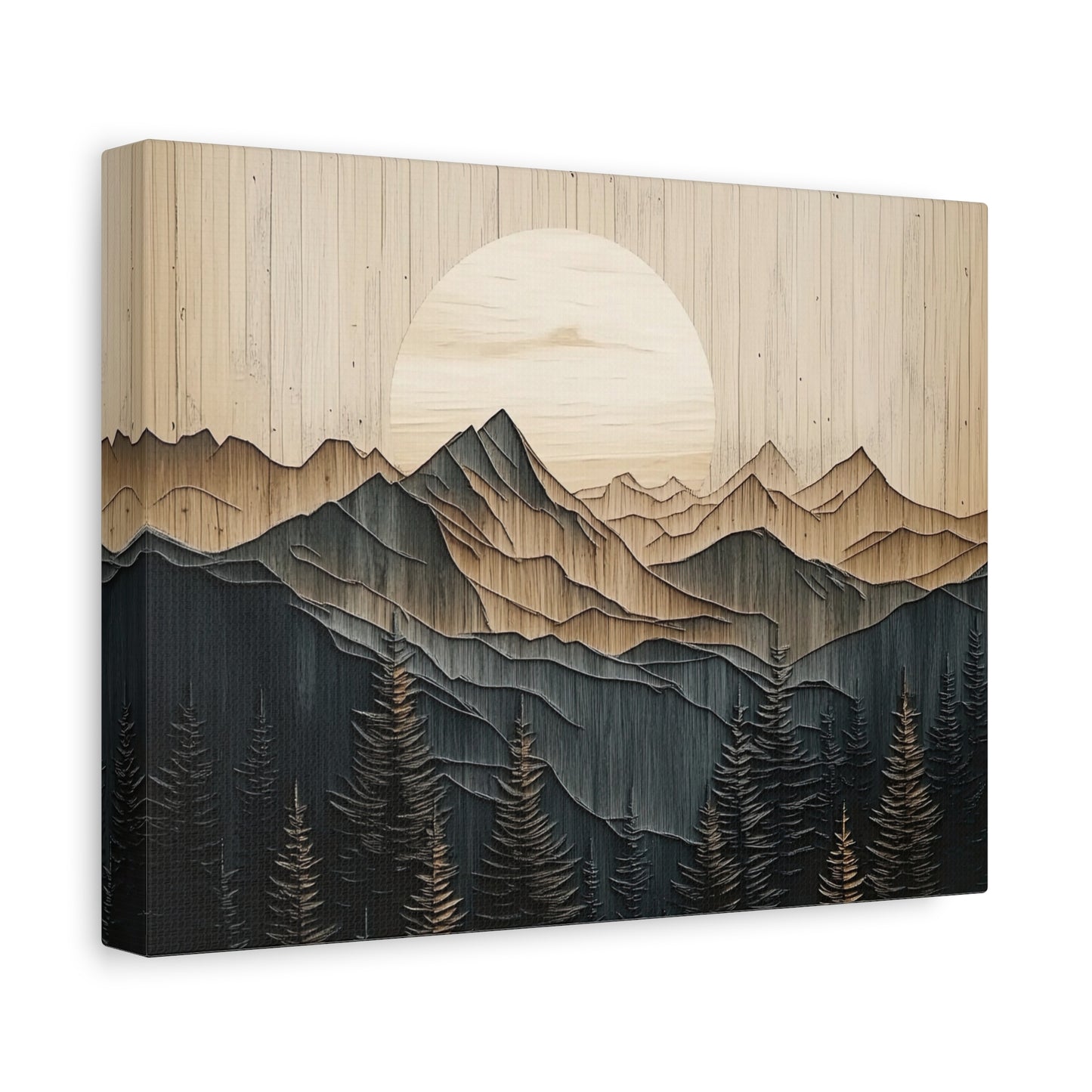 Wooden Mountain Peaks Canvas - Mountain Wall Art