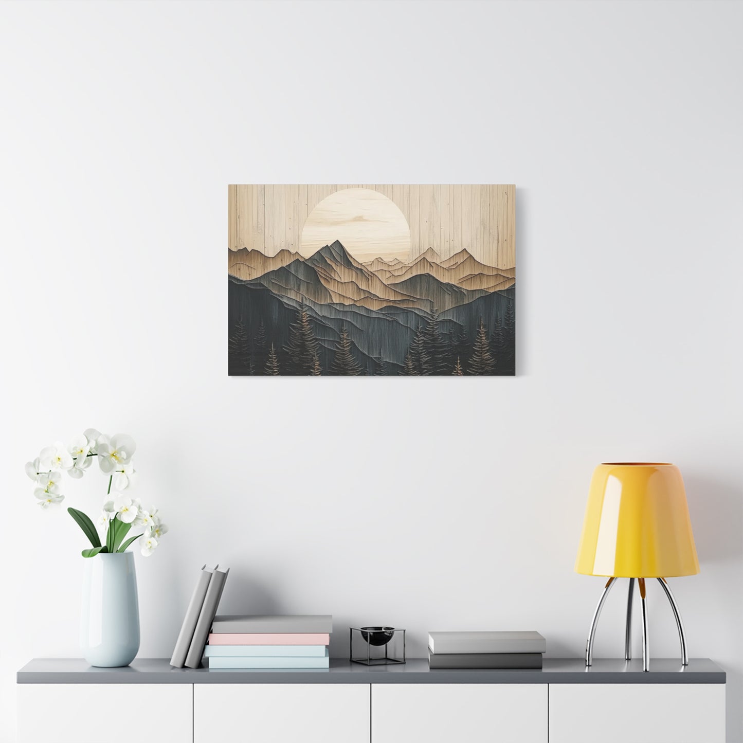 Wooden Mountain Peaks Canvas - Mountain Wall Art