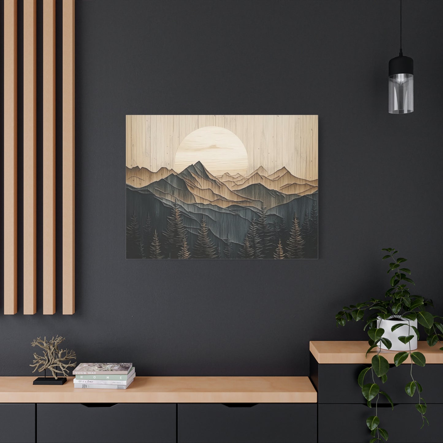 Wooden Mountain Peaks Canvas - Mountain Wall Art