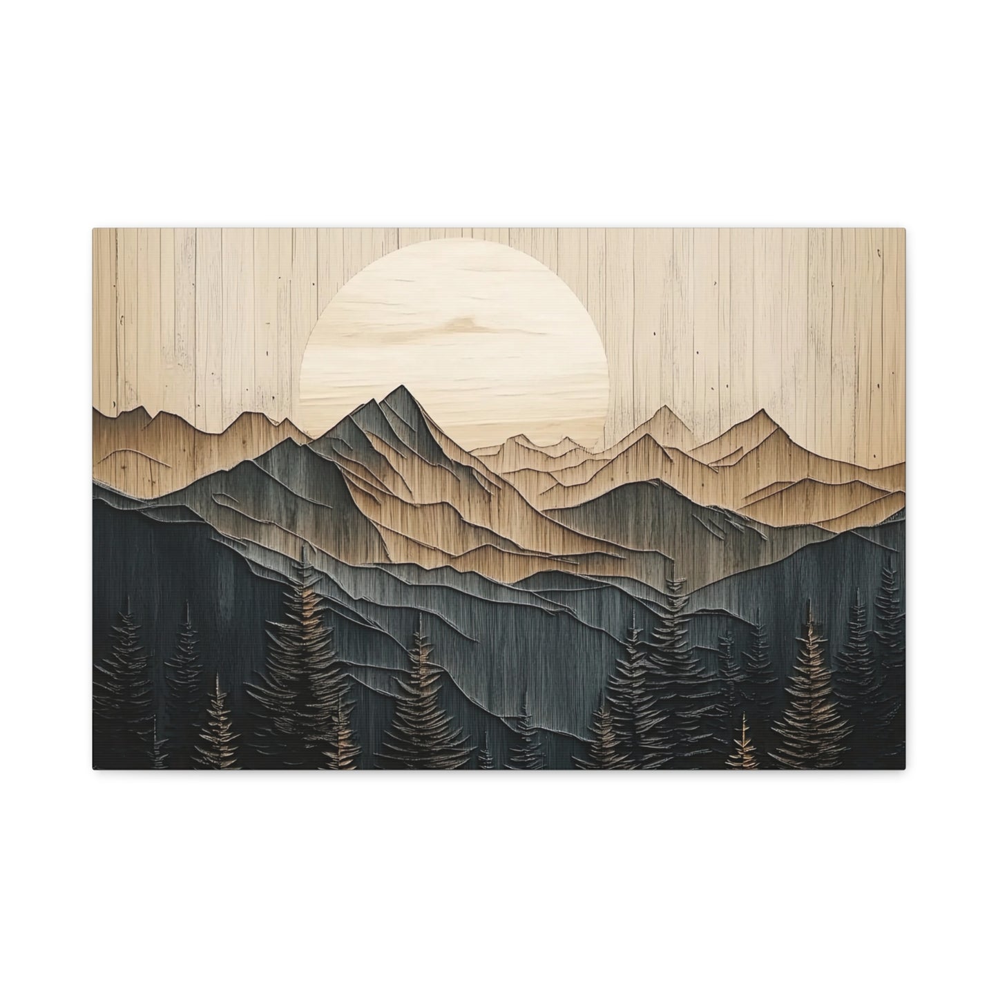 Wooden Mountain Peaks Canvas - Mountain Wall Art