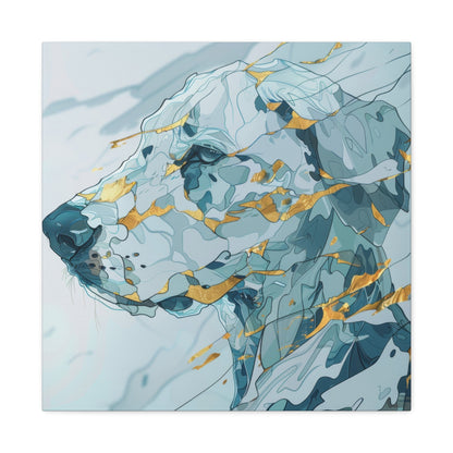 Abstract Blue Dog in Gold Accents - Animal Canvas Print - Aestheticanvas