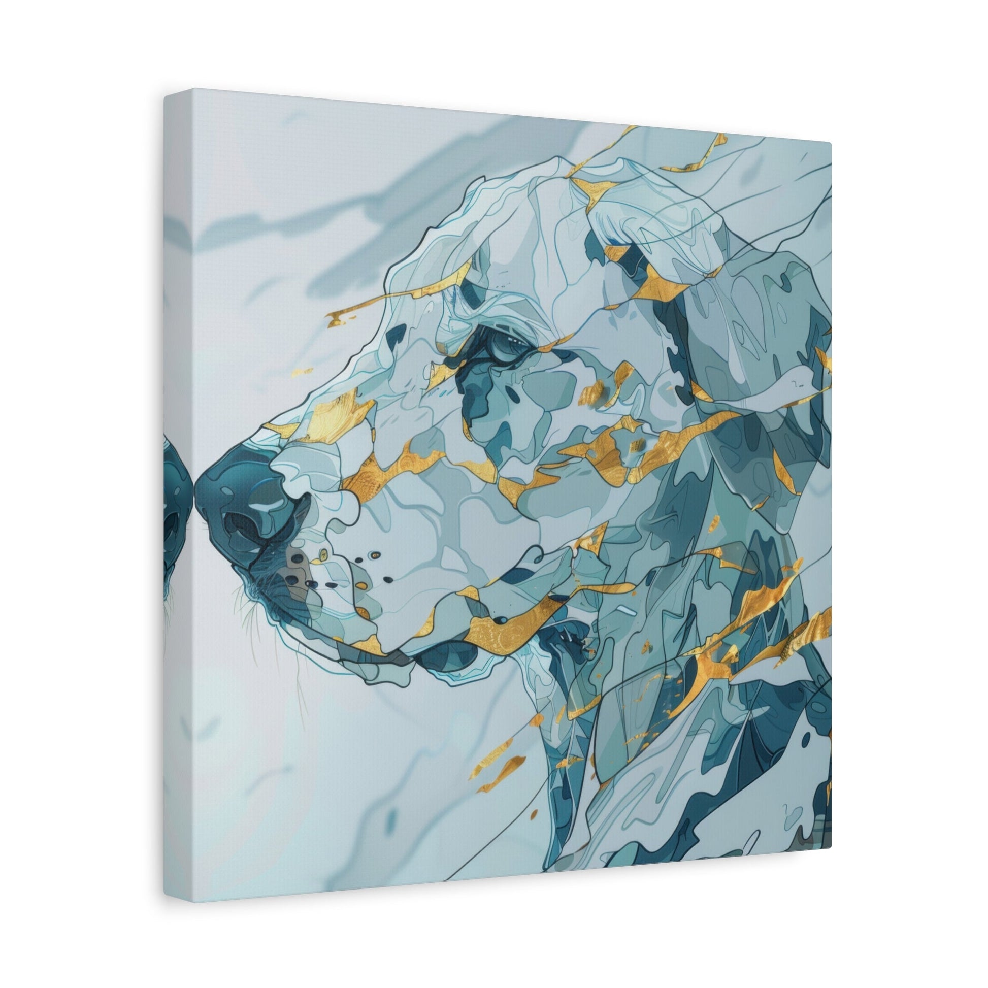 Abstract Blue Dog in Gold Accents - Animal Canvas Print - Aestheticanvas