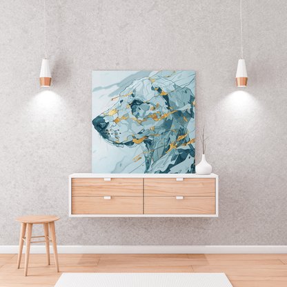 Abstract Blue Dog in Gold Accents - Animal Canvas Print - Aestheticanvas