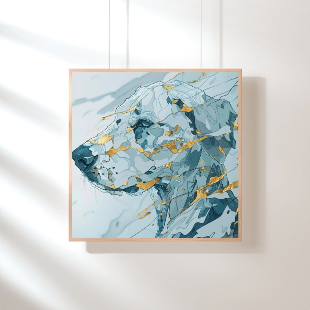 Abstract Blue Dog in Gold Accents - Animal Canvas Print - Aestheticanvas