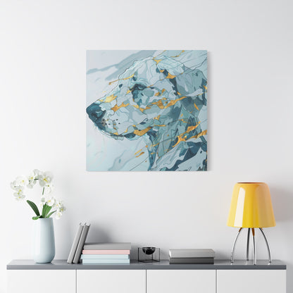 Abstract Blue Dog in Gold Accents - Animal Canvas Print - Aestheticanvas