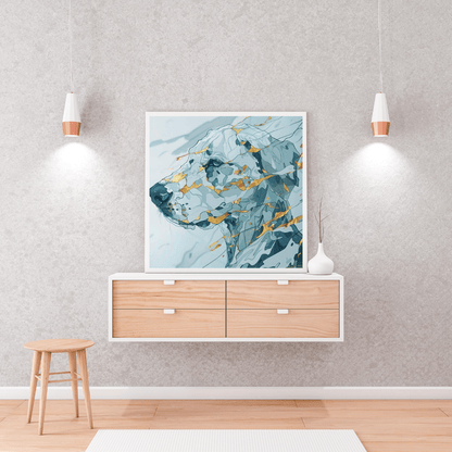 Abstract Blue Dog in Gold Accents - Animal Wall Art - Aestheticanvas