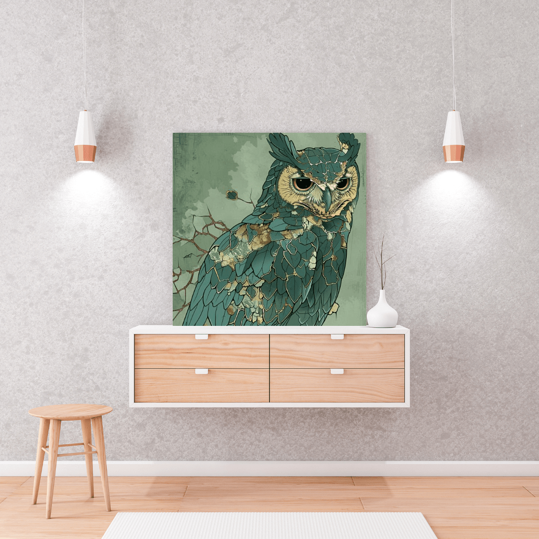 Abstract Mosaic Owl - Bird Canvas Print - Aestheticanvas