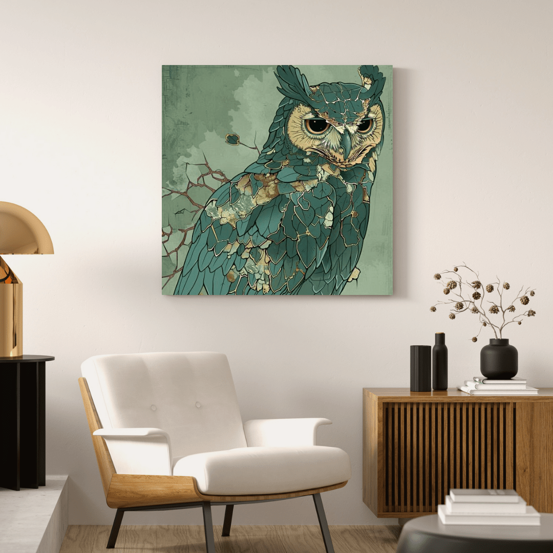 Abstract Mosaic Owl - Bird Canvas Print - Aestheticanvas