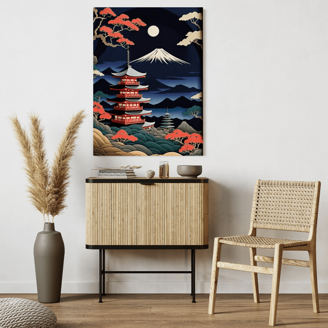 Abstract Mount Fuji & the Moon - Japanese Wall Art - Aestheticanvas