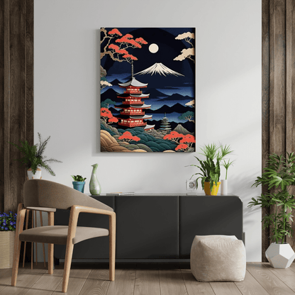 Abstract Mount Fuji & the Moon - Japanese Wall Art - Aestheticanvas