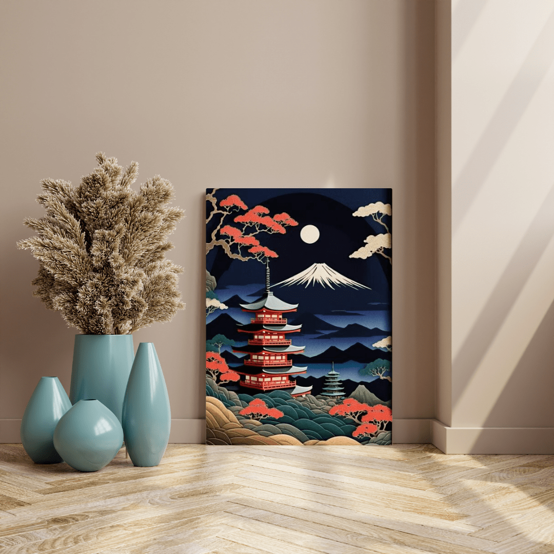 Abstract Mount Fuji & the Moon - Japanese Wall Art - Aestheticanvas