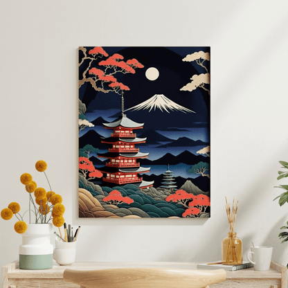 Abstract Mount Fuji & the Moon - Japanese Wall Art - Aestheticanvas