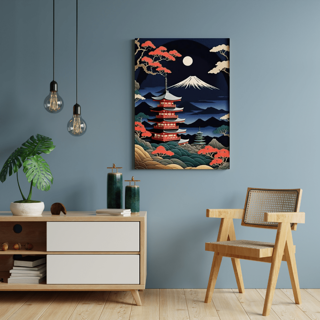 Abstract Mount Fuji & the Moon - Japanese Wall Art - Aestheticanvas