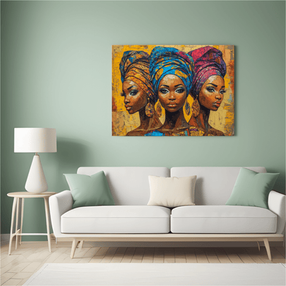 African Elegance: Three Sisters - Portrait Wall Art - Aestheticanvas