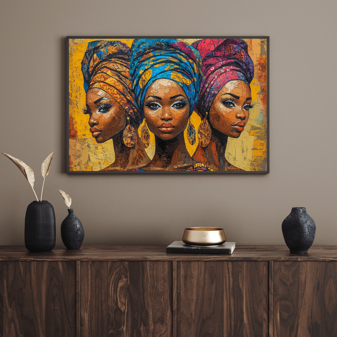 African Elegance: Three Sisters - Portrait Wall Art - Aestheticanvas