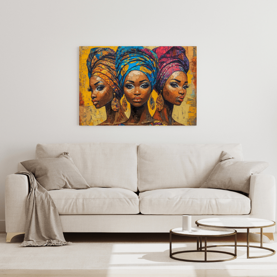 African Elegance: Three Sisters - Portrait Wall Art - Aestheticanvas