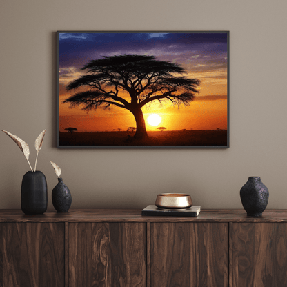 African Sunset Savanna Acacia - Landscape Canvas Print - Aestheticanvas