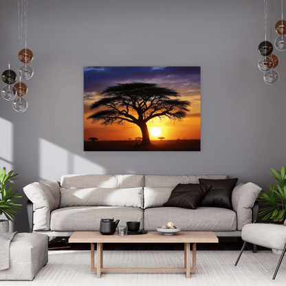 African Sunset Savanna Acacia - Landscape Canvas Print - Aestheticanvas