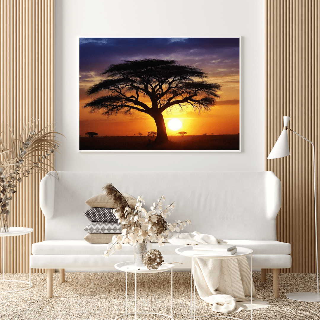 African Sunset Savanna Acacia - Landscape Canvas Print - Aestheticanvas