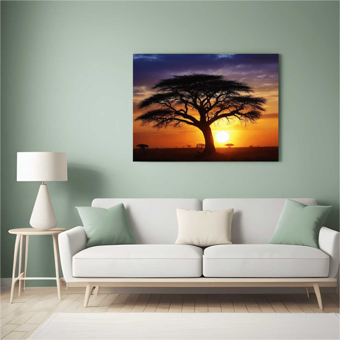 African Sunset Savanna Acacia - Landscape Canvas Print - Aestheticanvas