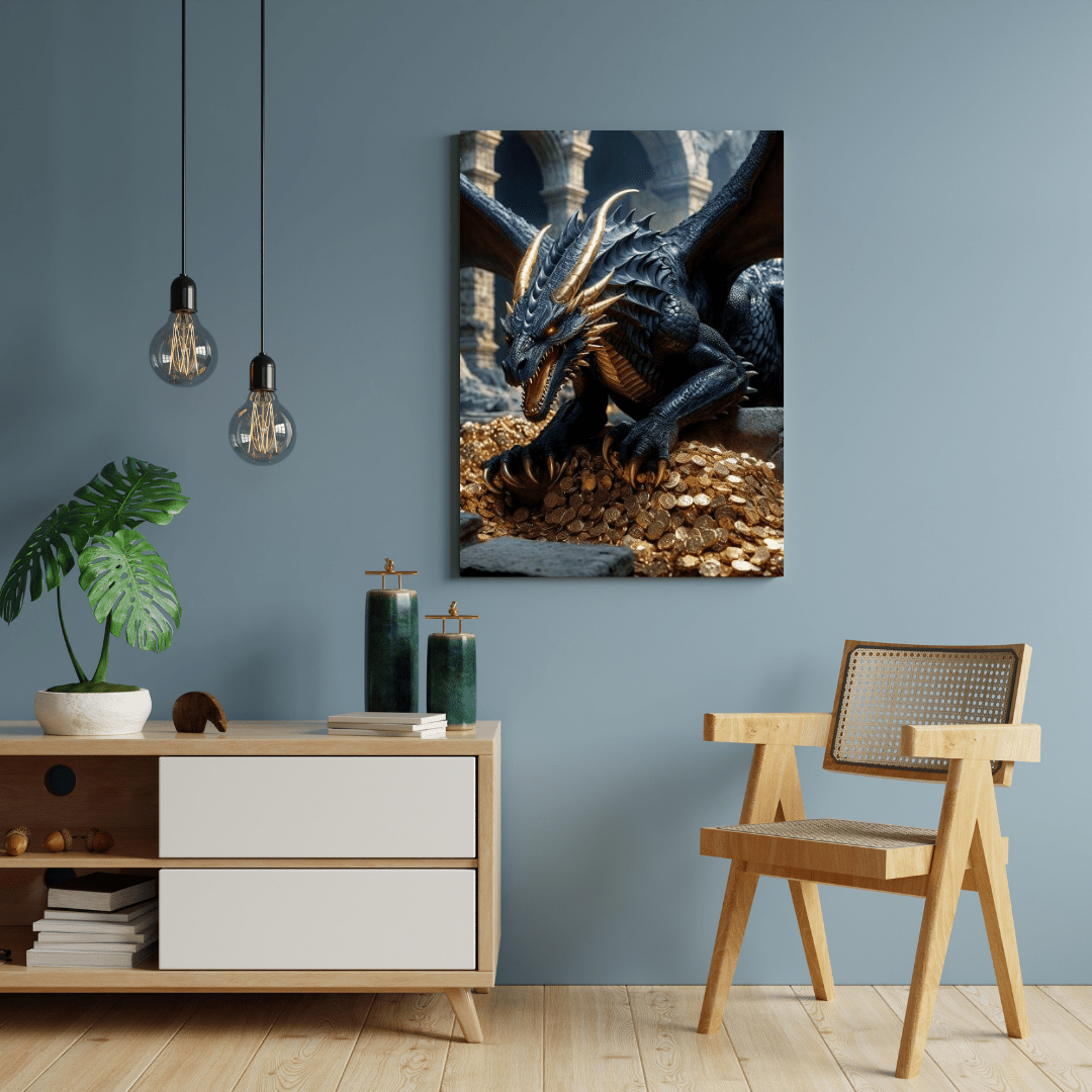 Ancient Dragon Protecting Gold - Dragon Wall Art - Aestheticanvas