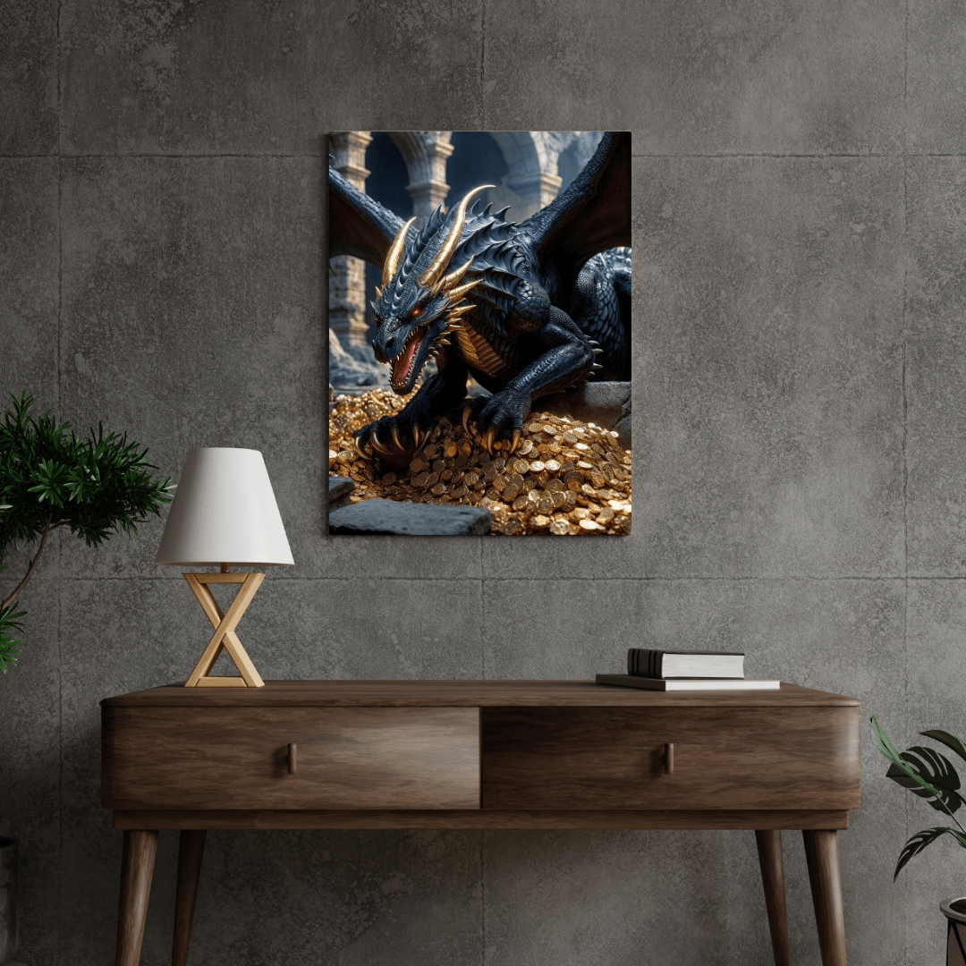 Ancient Dragon Protecting Gold - Dragon Wall Art - Aestheticanvas