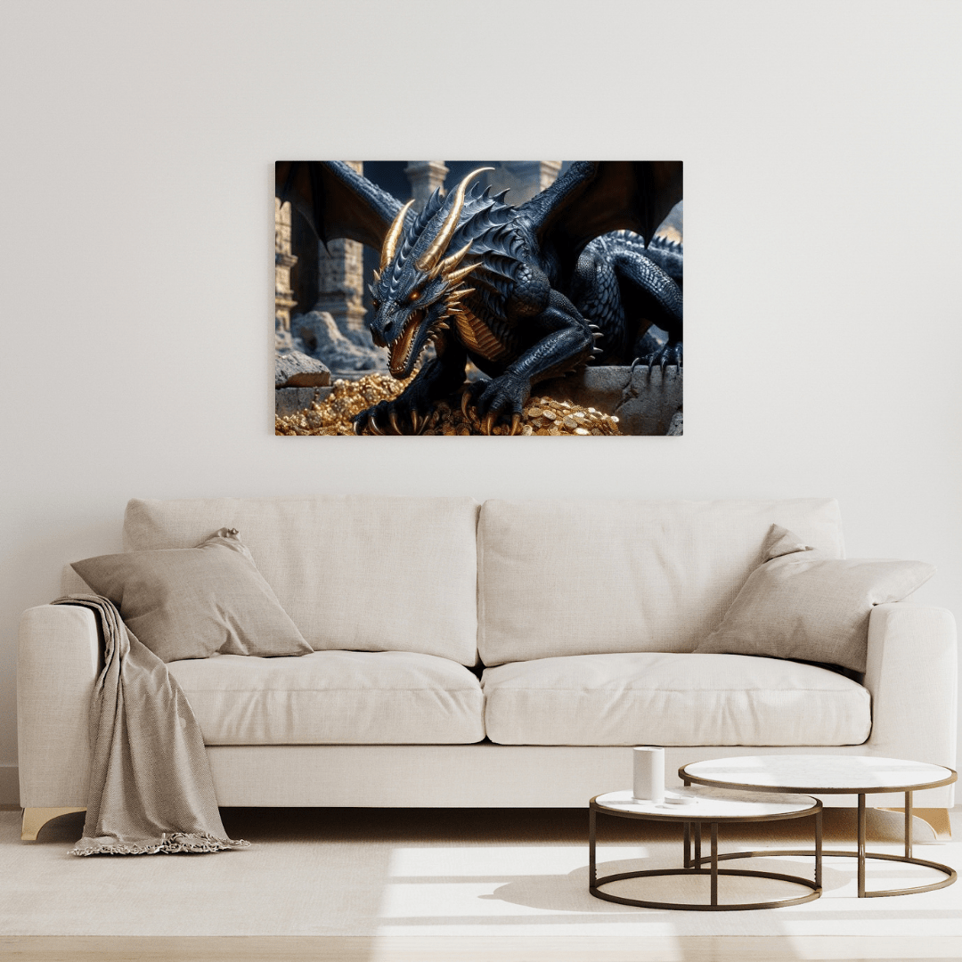 Ancient Dragon Protecting Gold - Dragon Wall Art - Aestheticanvas