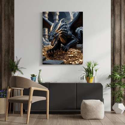 Ancient Dragon Protecting Gold - Dragon Wall Art - Aestheticanvas