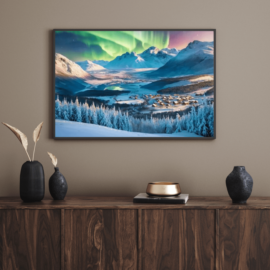 Aurora In The Snow - Scandinavia Wall Art - Aestheticanvas