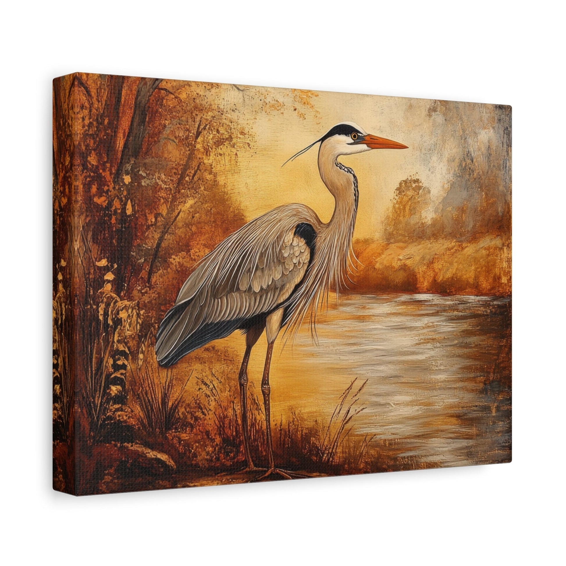 Autumnal Heron by Tranquil Waters - Animal Wall Art - Aestheticanvas