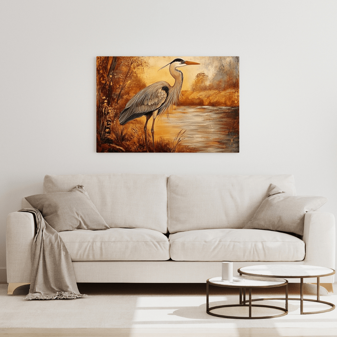 Autumnal Heron by Tranquil Waters - Animal Wall Art - Aestheticanvas