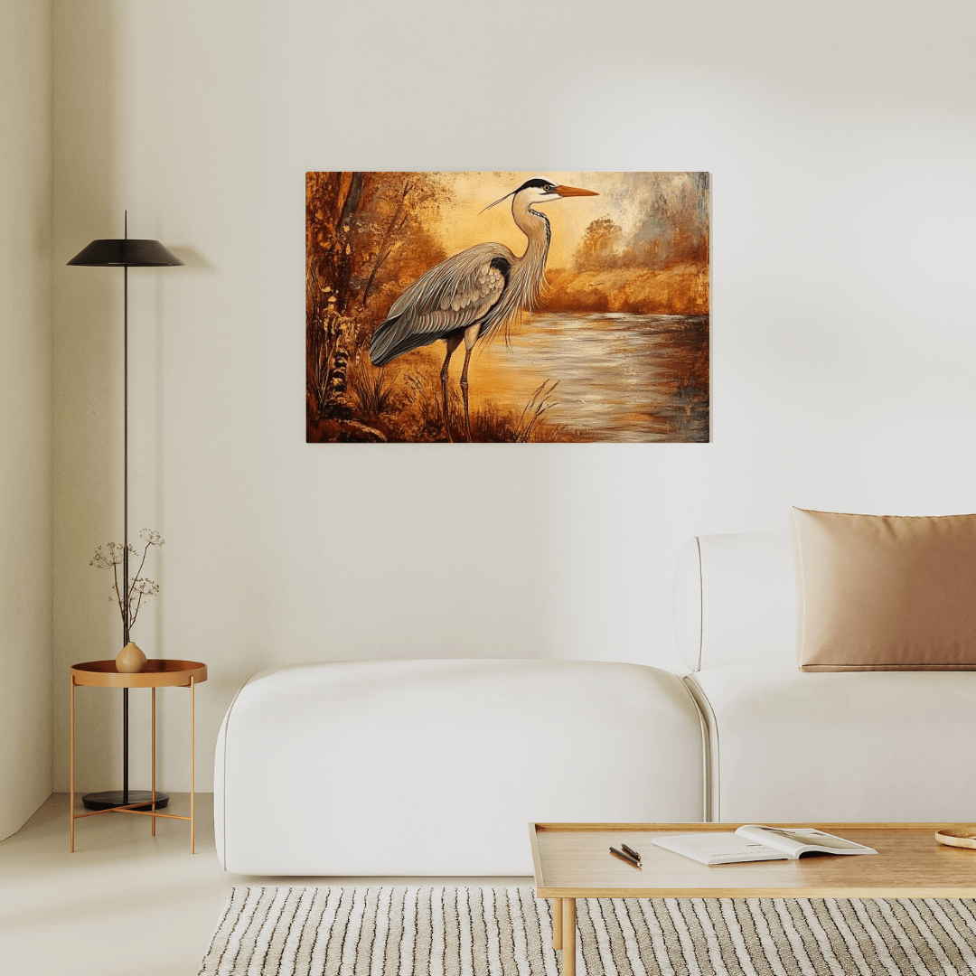 Autumnal Heron by Tranquil Waters - Animal Wall Art - Aestheticanvas