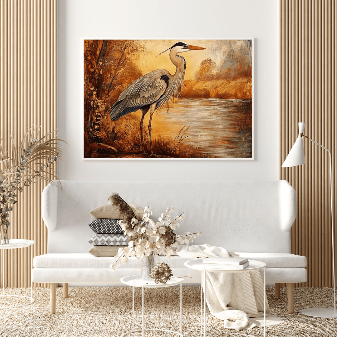 Autumnal Heron by Tranquil Waters - Animal Wall Art - Aestheticanvas