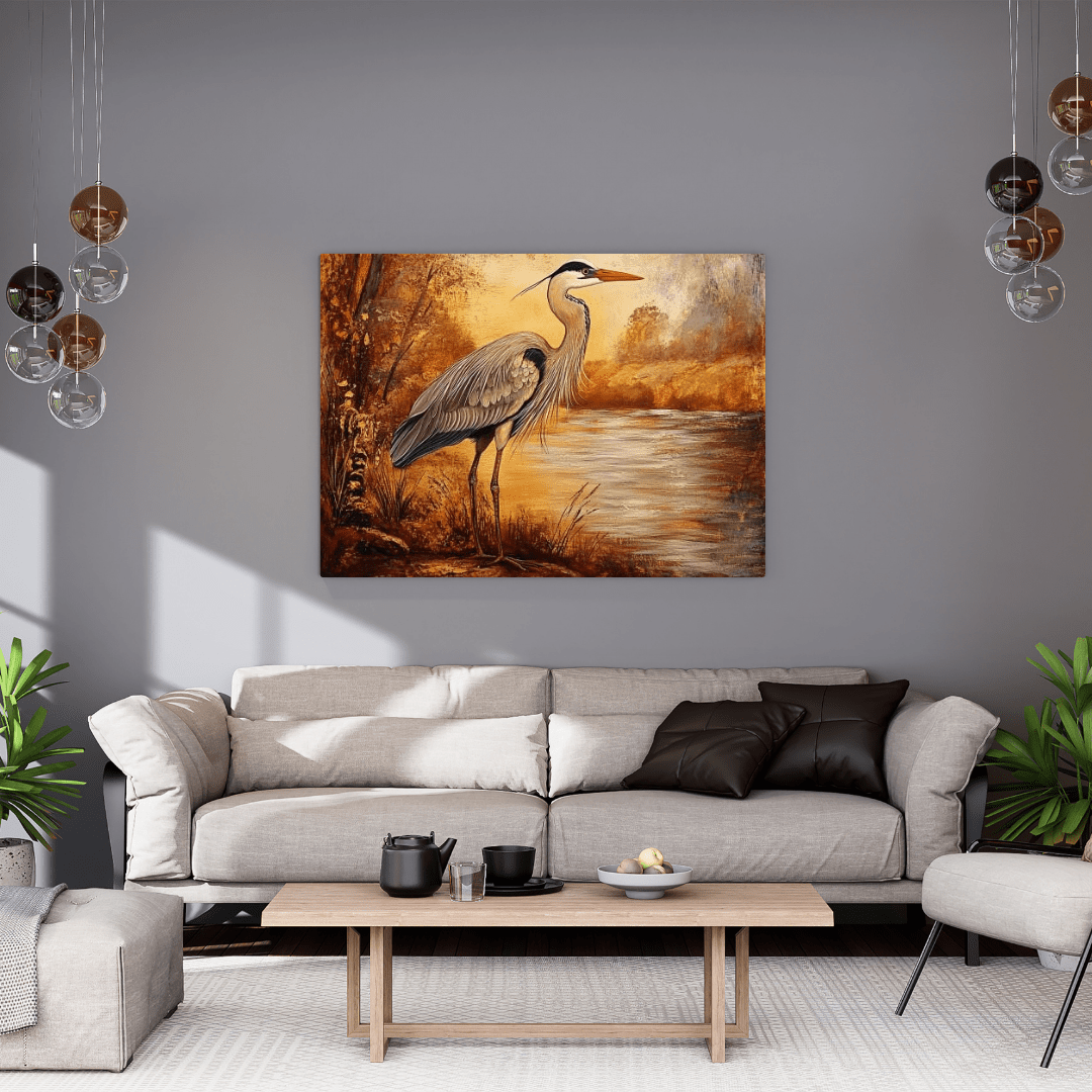 Autumnal Heron by Tranquil Waters - Animal Wall Art - Aestheticanvas