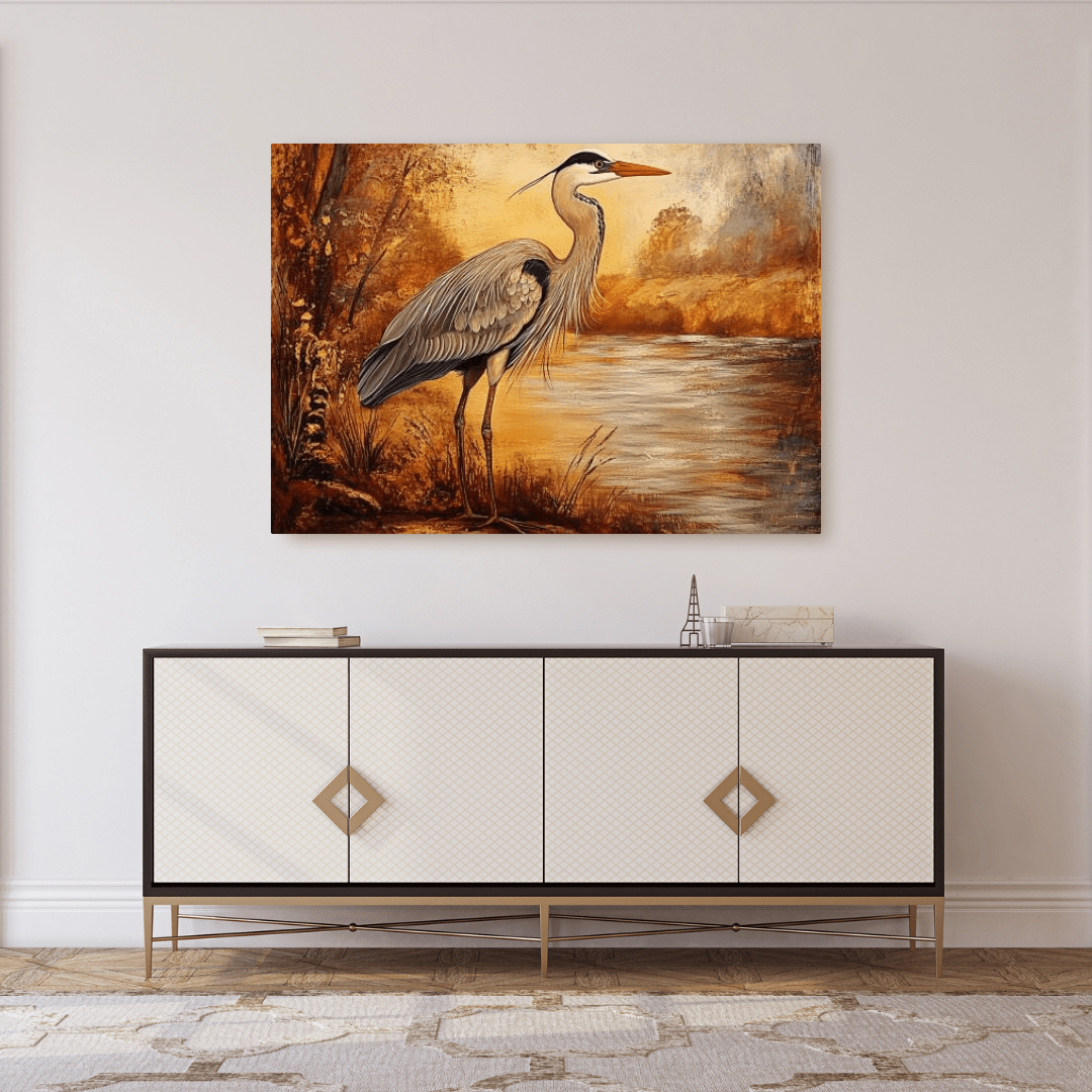 Autumnal Heron by Tranquil Waters - Animal Wall Art - Aestheticanvas