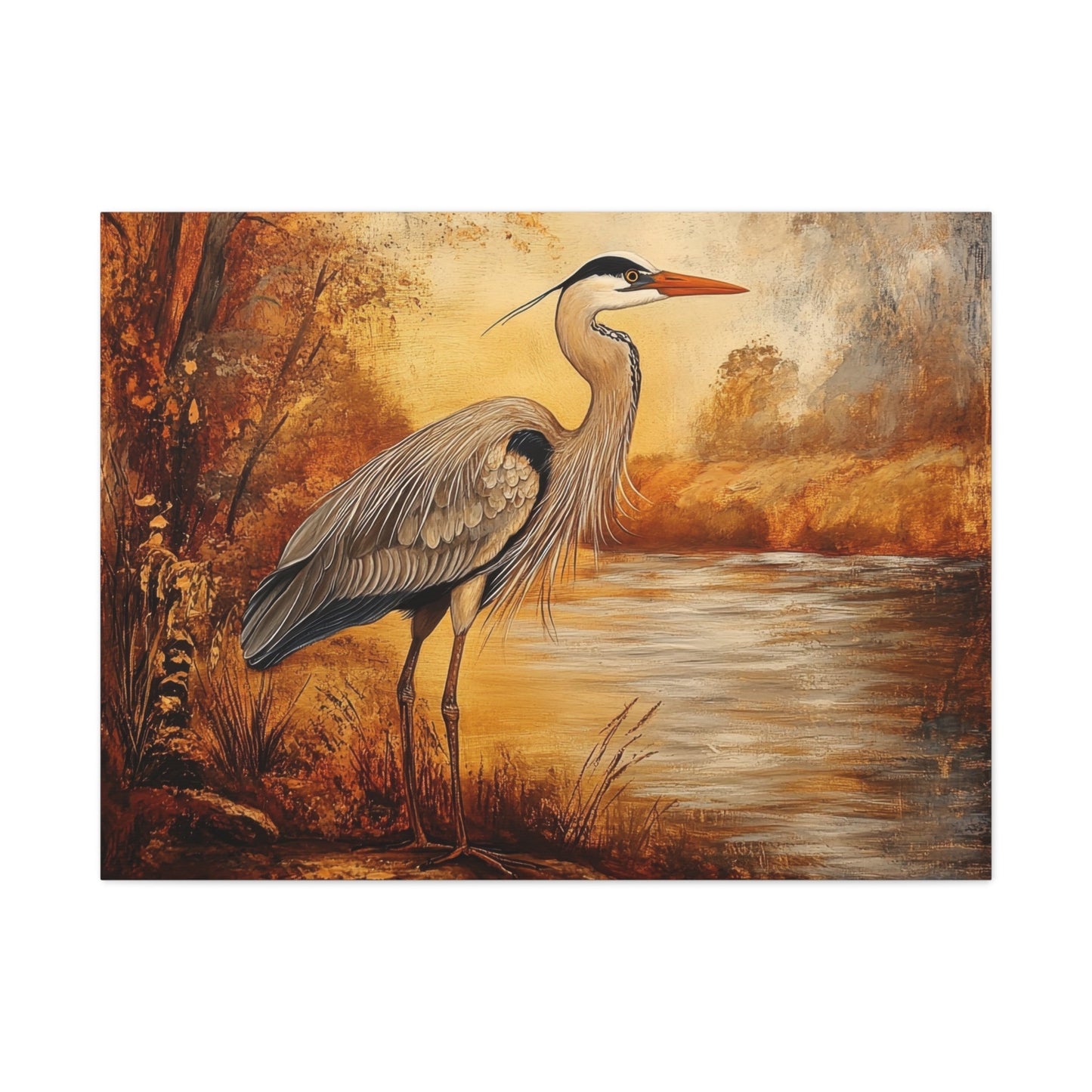 Autumnal Heron by Tranquil Waters - Animal Wall Art - Aestheticanvas