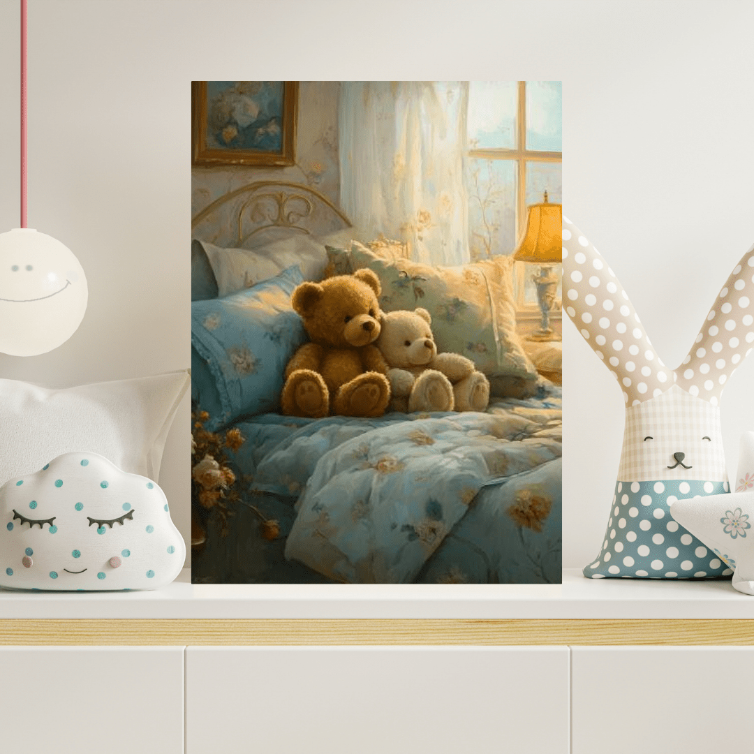 Bedtime Teddy Companions - Kids Wall Art - Aestheticanvas