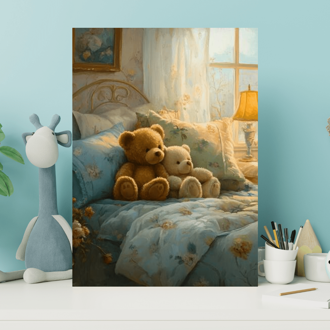 Bedtime Teddy Companions - Kids Wall Art - Aestheticanvas