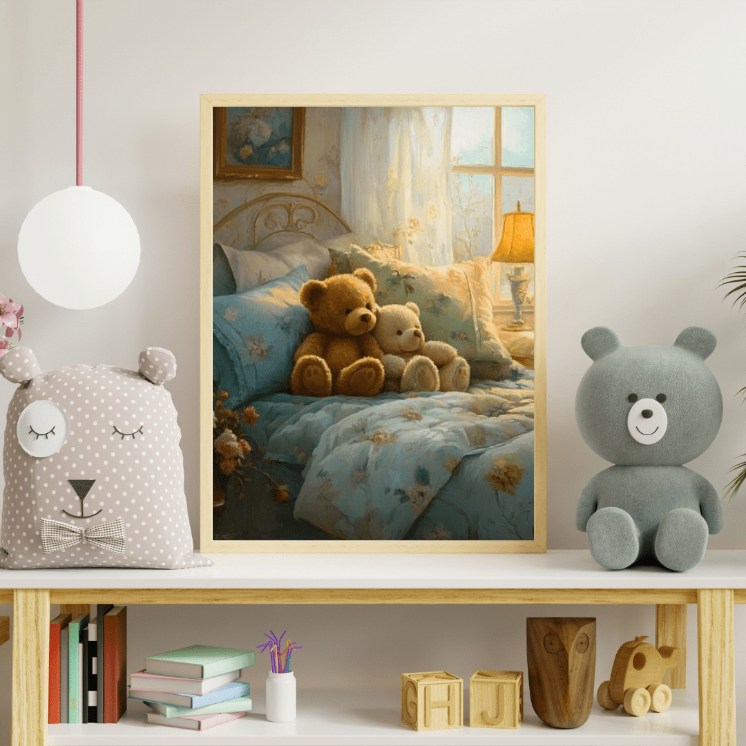 Bedtime Teddy Companions - Kids Wall Art - Aestheticanvas