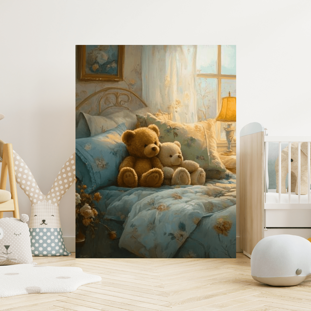 Bedtime Teddy Companions - Kids Wall Art - Aestheticanvas