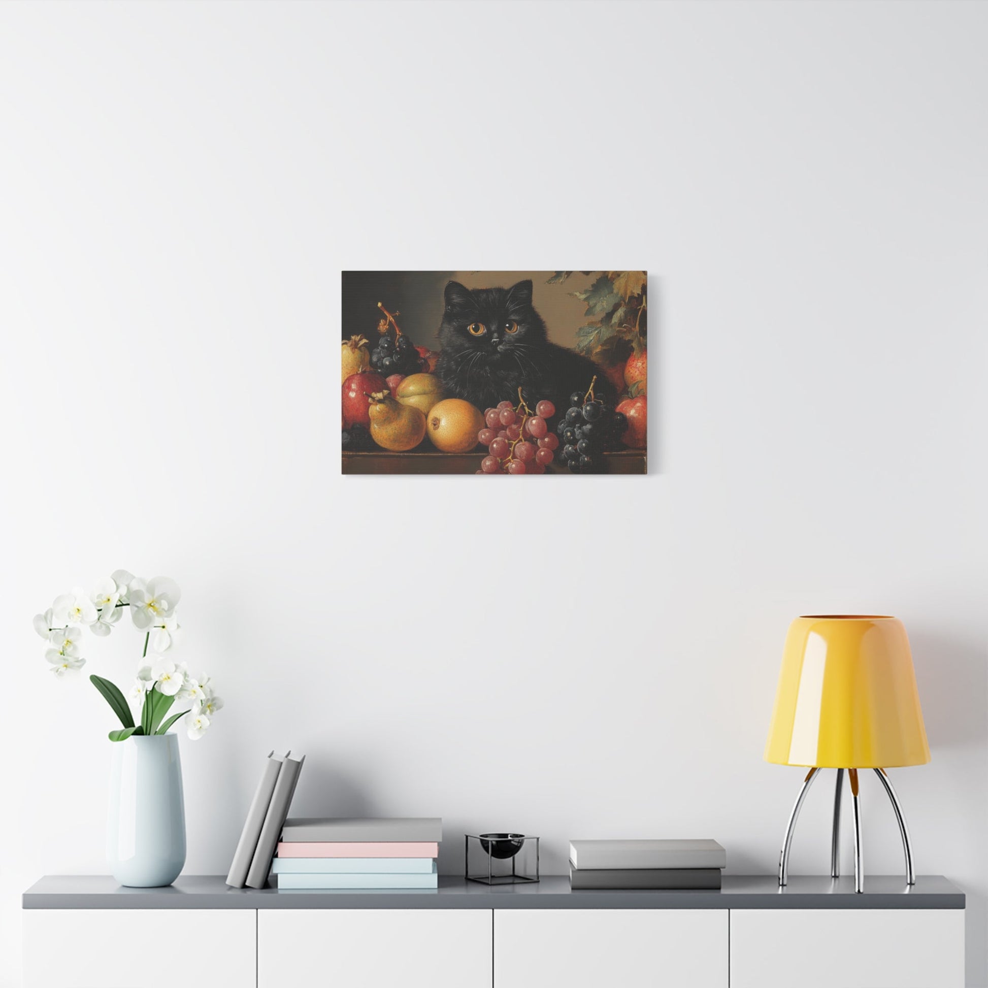 Black Cat Amongst Abundant Fruits - Animal Canvas Print - Aestheticanvas