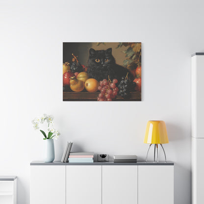 Black Cat Amongst Abundant Fruits - Animal Canvas Print - Aestheticanvas