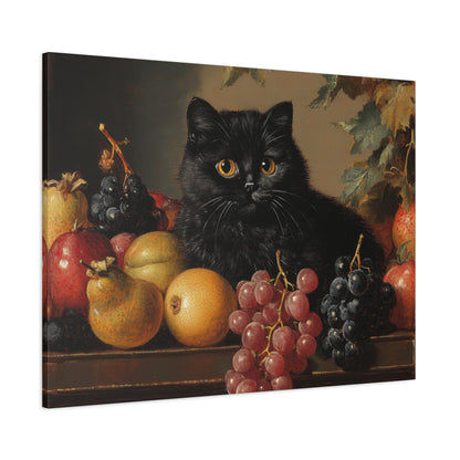 Black Cat Amongst Abundant Fruits - Animal Canvas Print - Aestheticanvas