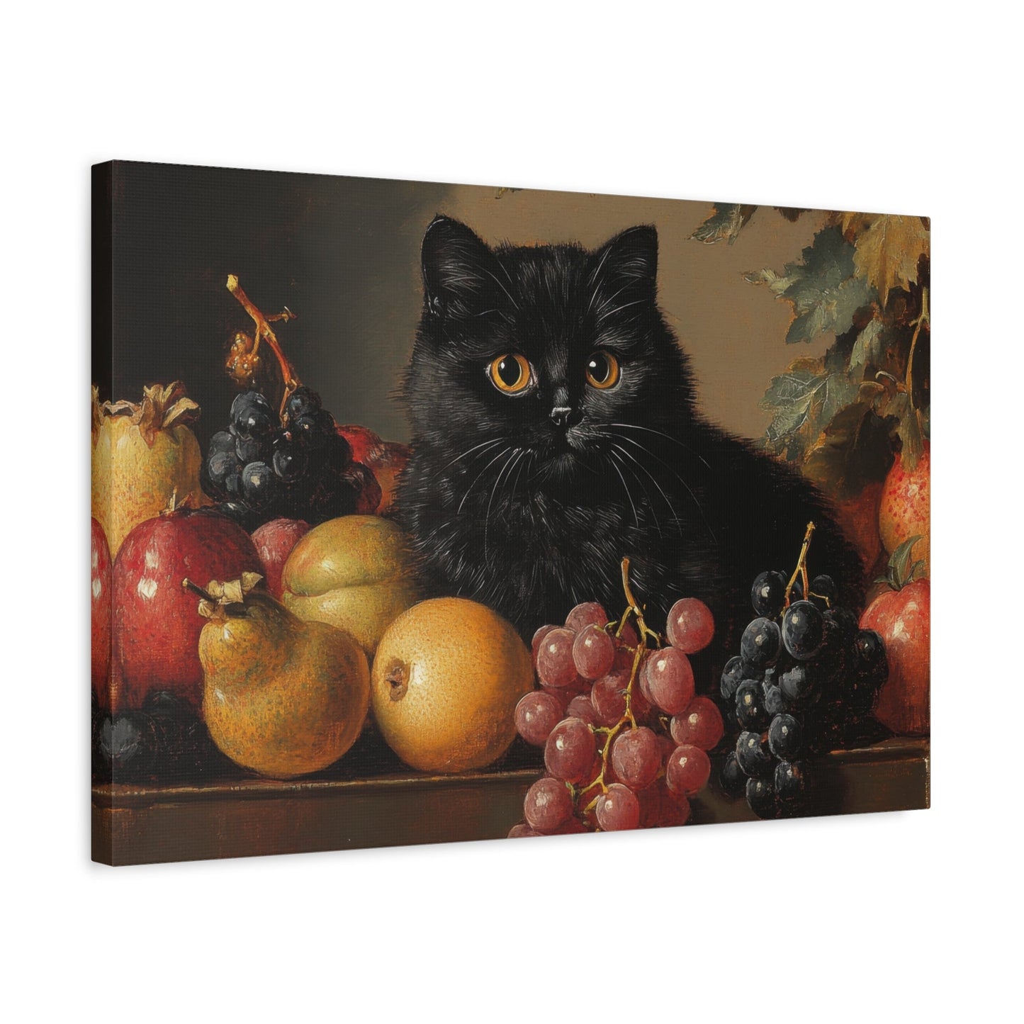 Black Cat Amongst Abundant Fruits - Animal Canvas Print - Aestheticanvas