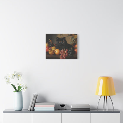 Black Cat Amongst Abundant Fruits - Animal Canvas Print - Aestheticanvas