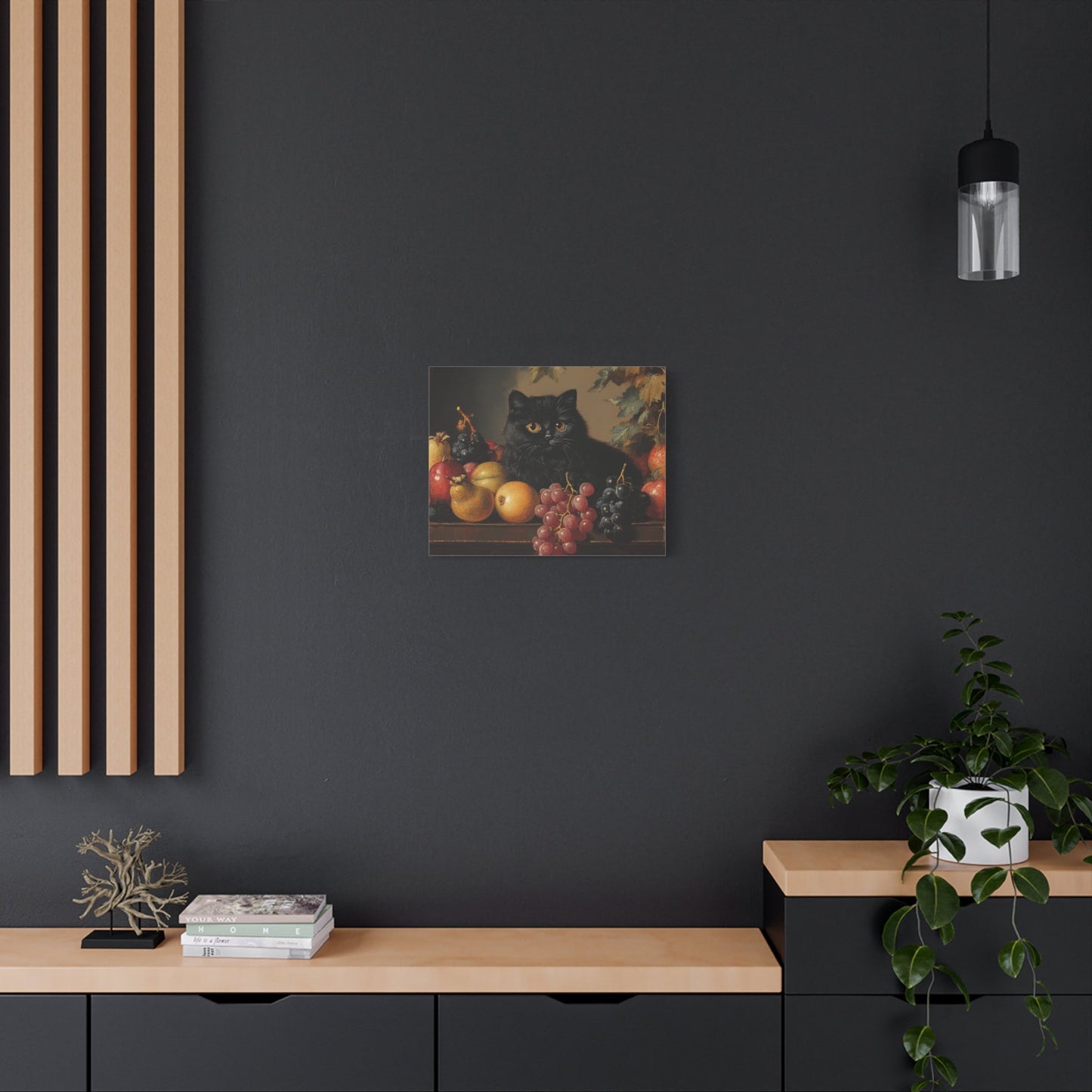 Black Cat Amongst Abundant Fruits - Animal Canvas Print - Aestheticanvas