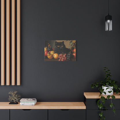 Black Cat Amongst Abundant Fruits - Animal Canvas Print - Aestheticanvas